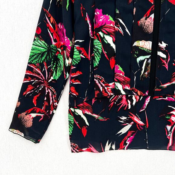 PROENZA SCHOULER Floral Print Blouse Womens 2 Black Pink Red Long Sleeve Layered - Picture 5 of 11